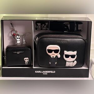 Karl Lagerfeld Black Bag and Wallet with Iconic Characters
